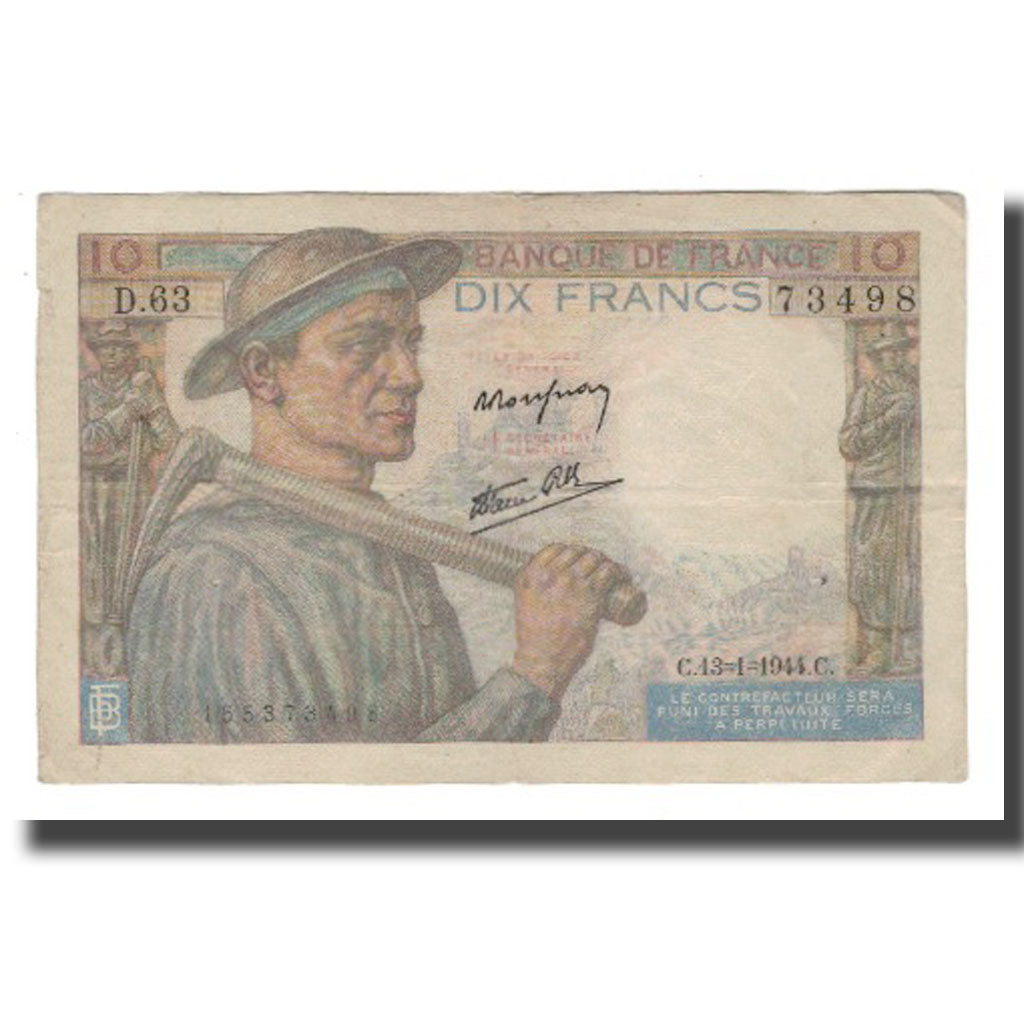 Francia, 10 Francs, 1944, 1944-01-13, MB+, Fayette:08.10, KM:99e