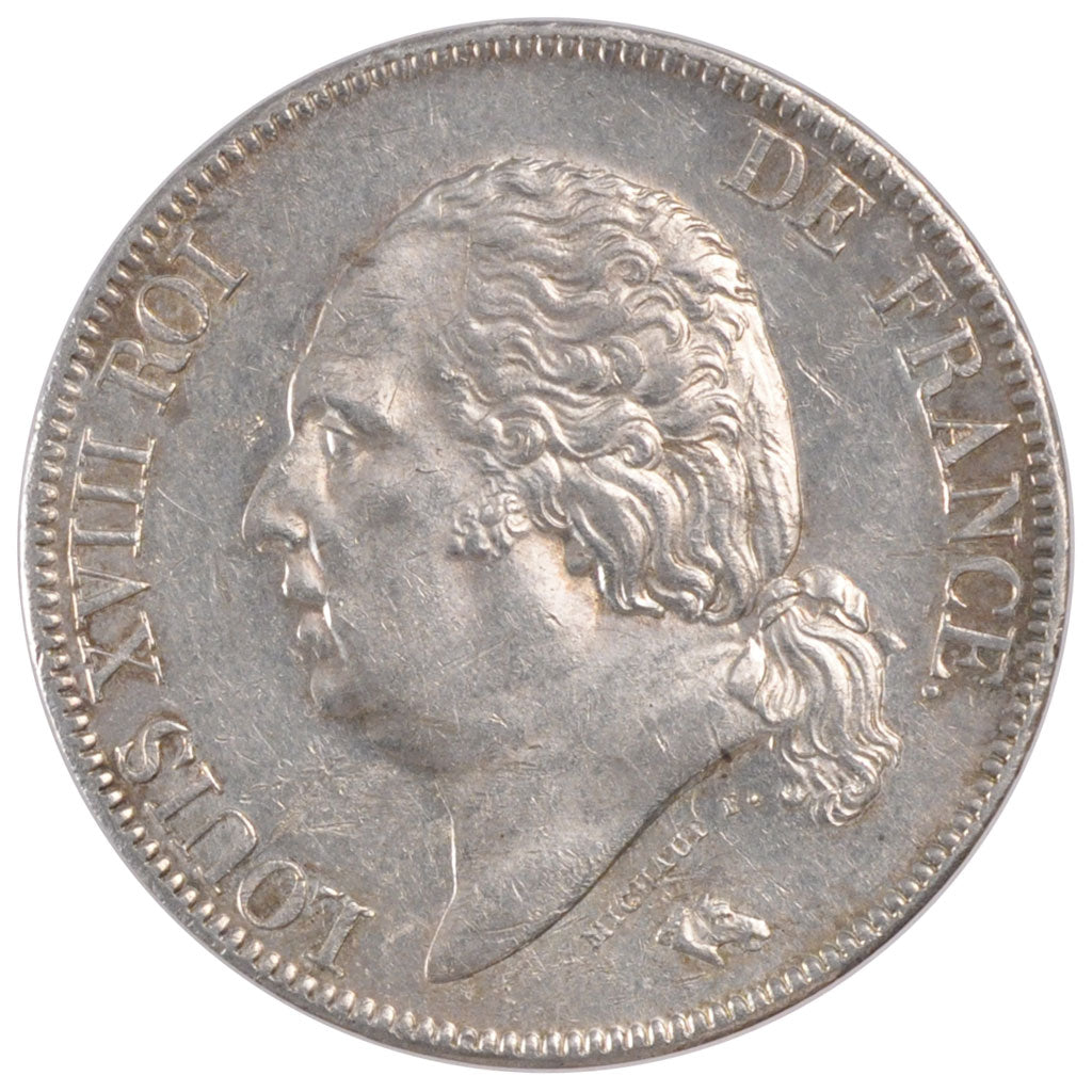 FRANCE, Louis XVIII, 5 Francs, 1824, Lille, KM #711.13, AU(50-53), Silver,...