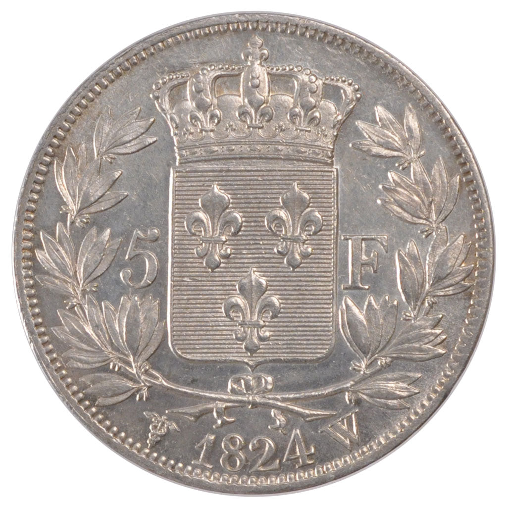 FRANCE, Louis XVIII, 5 Francs, 1824, Lille, KM #711.13, AU(50-53), Silver,...