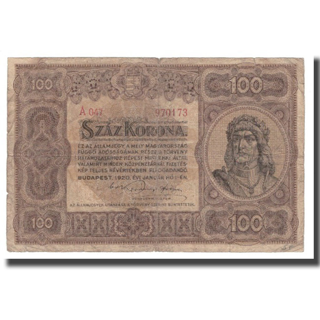 Banconote, Ungheria, 100 Korona, 1920, 1920-01-01, KM:63, B+