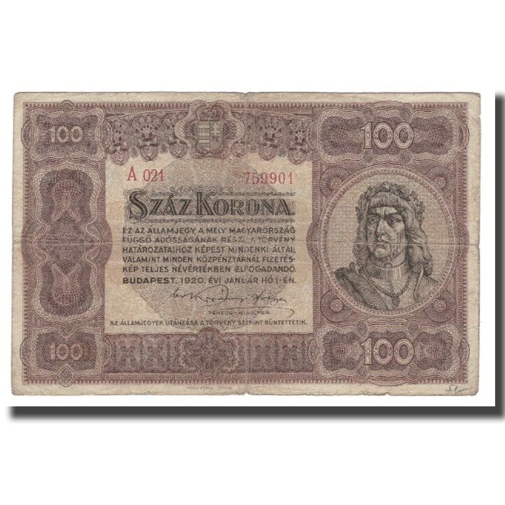 Geldschein, Ungarn, 100 Korona, 1920, 1920-01-01, KM:63, SGE+