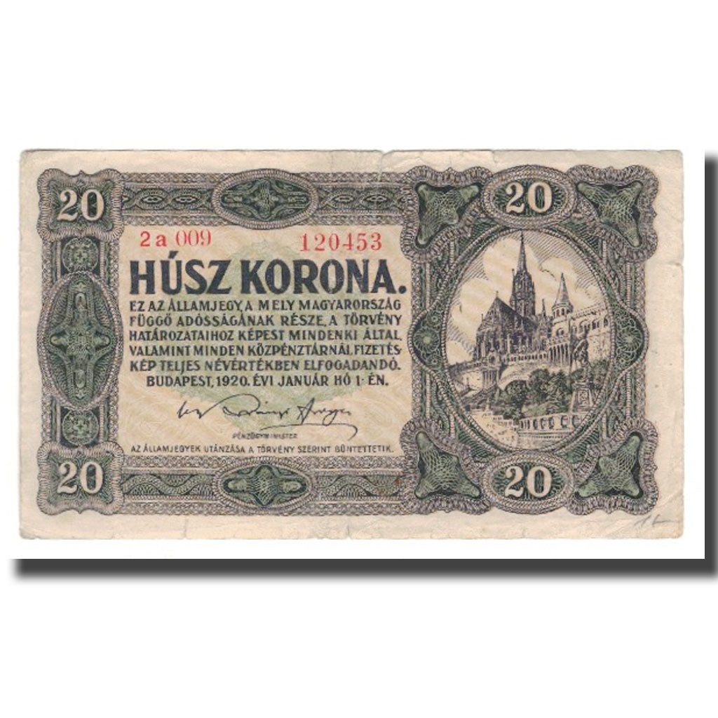 Banconote, Ungheria, 20 Korona, 1920, 1920-01-01, KM:61, MB