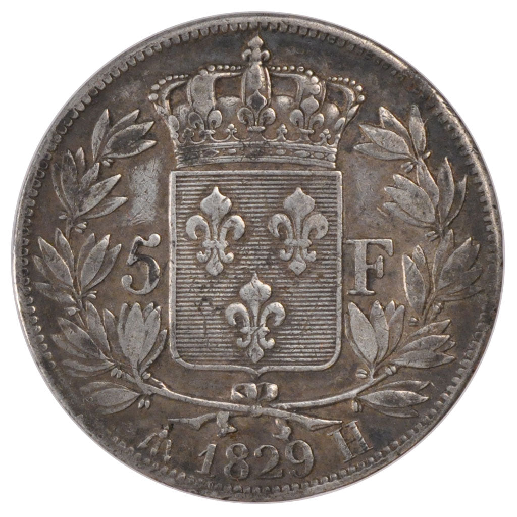 FRANCE, Charles X, 5 Francs, 1829, La Rochelle, KM #728.5, VF(30-35), Silver,...