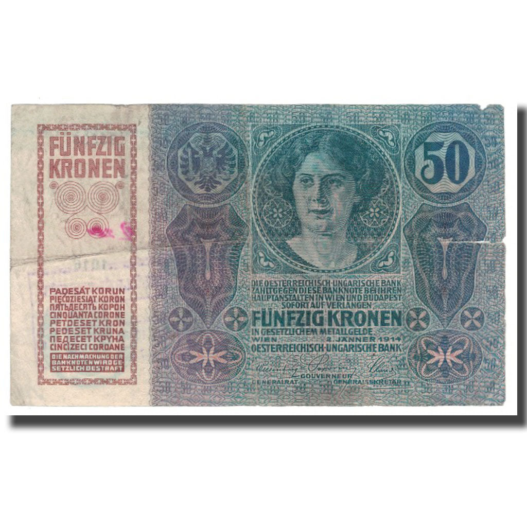 Banconote, Austria, 50 Kronen, 1914, 1914-01-02, KM:15, B+