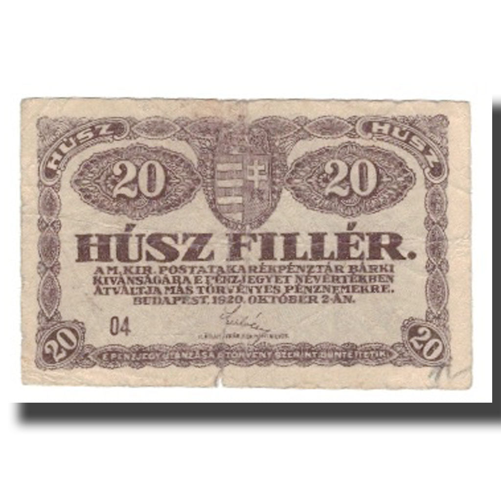 Banconote, Ungheria, 20 Fillér, 1920, 1920-10-02, KM:43, B+