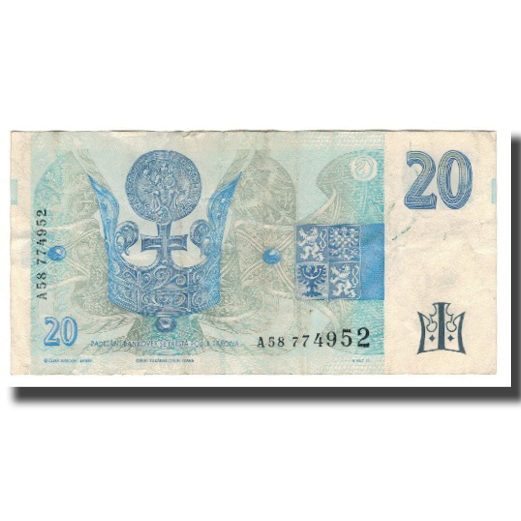 Geldschein, Tschechische Republik, 20 Korun, 1994, KM:10a, S
