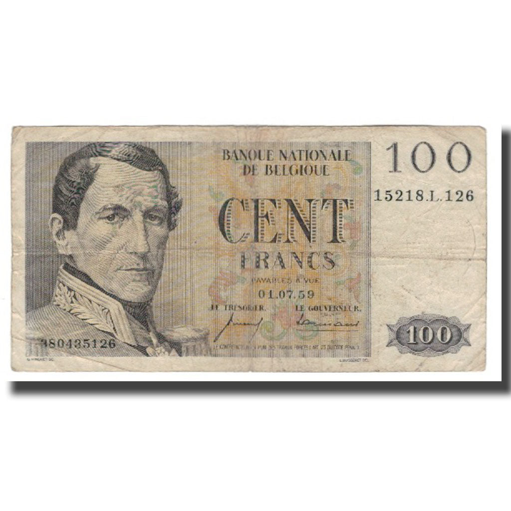 Billet, Belgique, 100 Francs, 1952-1959, 1959-07-01, KM:129c, B+