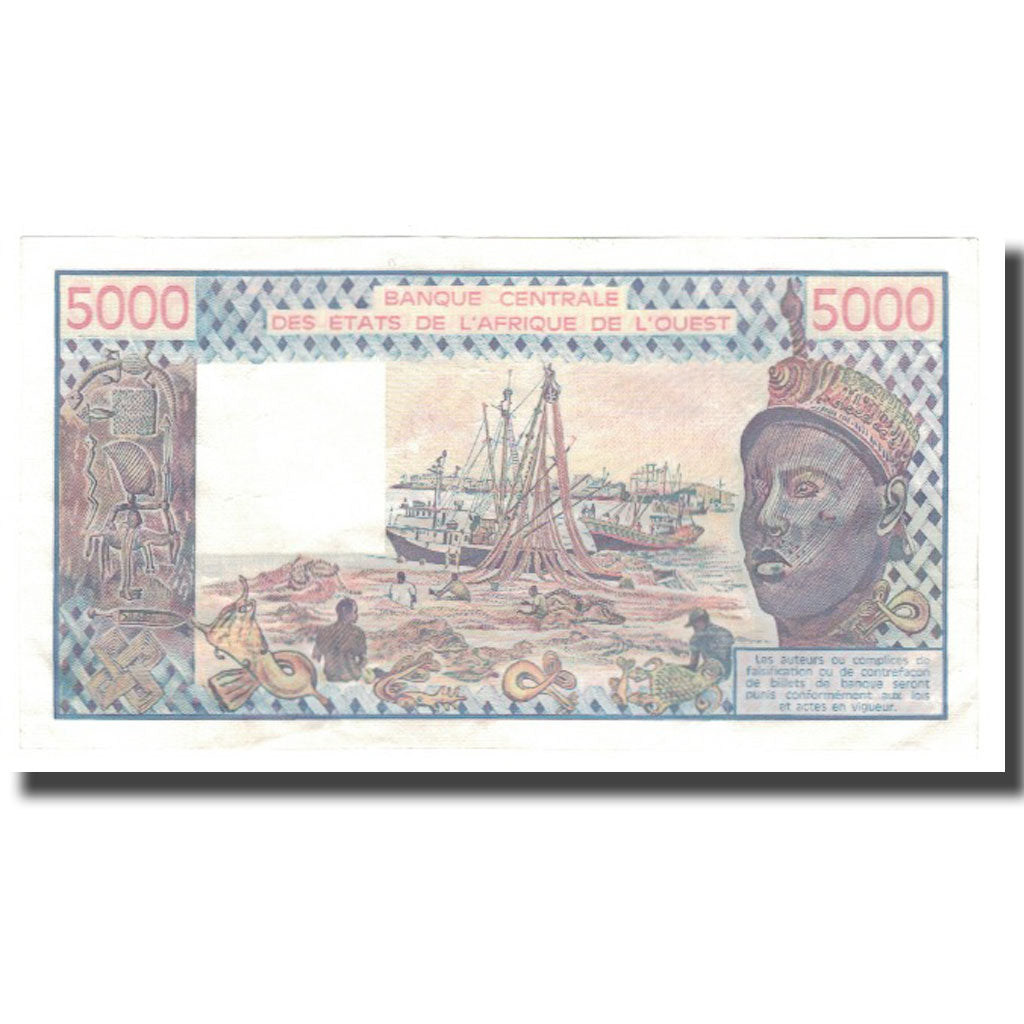 Banknote, West African States, 5000 Francs, 1977-1991, 1989, KM:108Ag, EF(40-45)