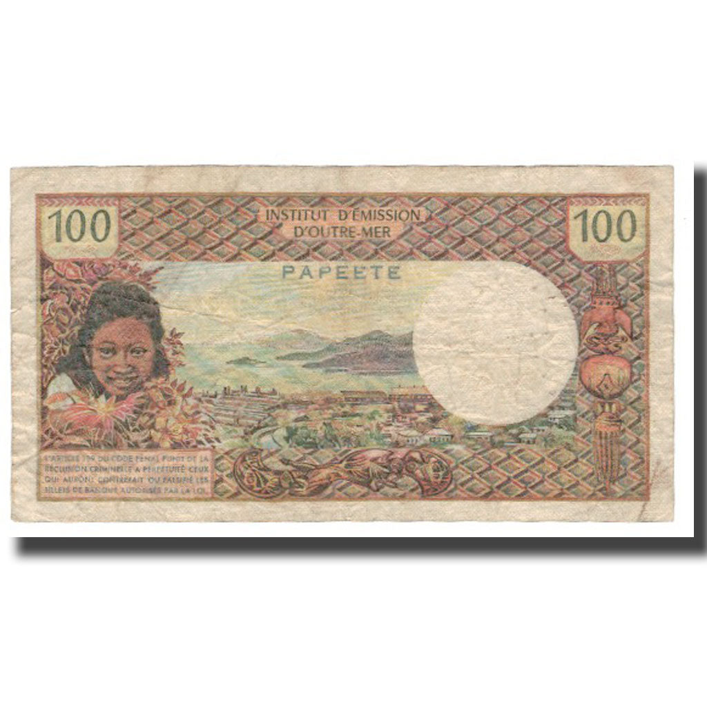 Biljet, Tahiti, 100 Francs, undated (1969), KM:23, B+