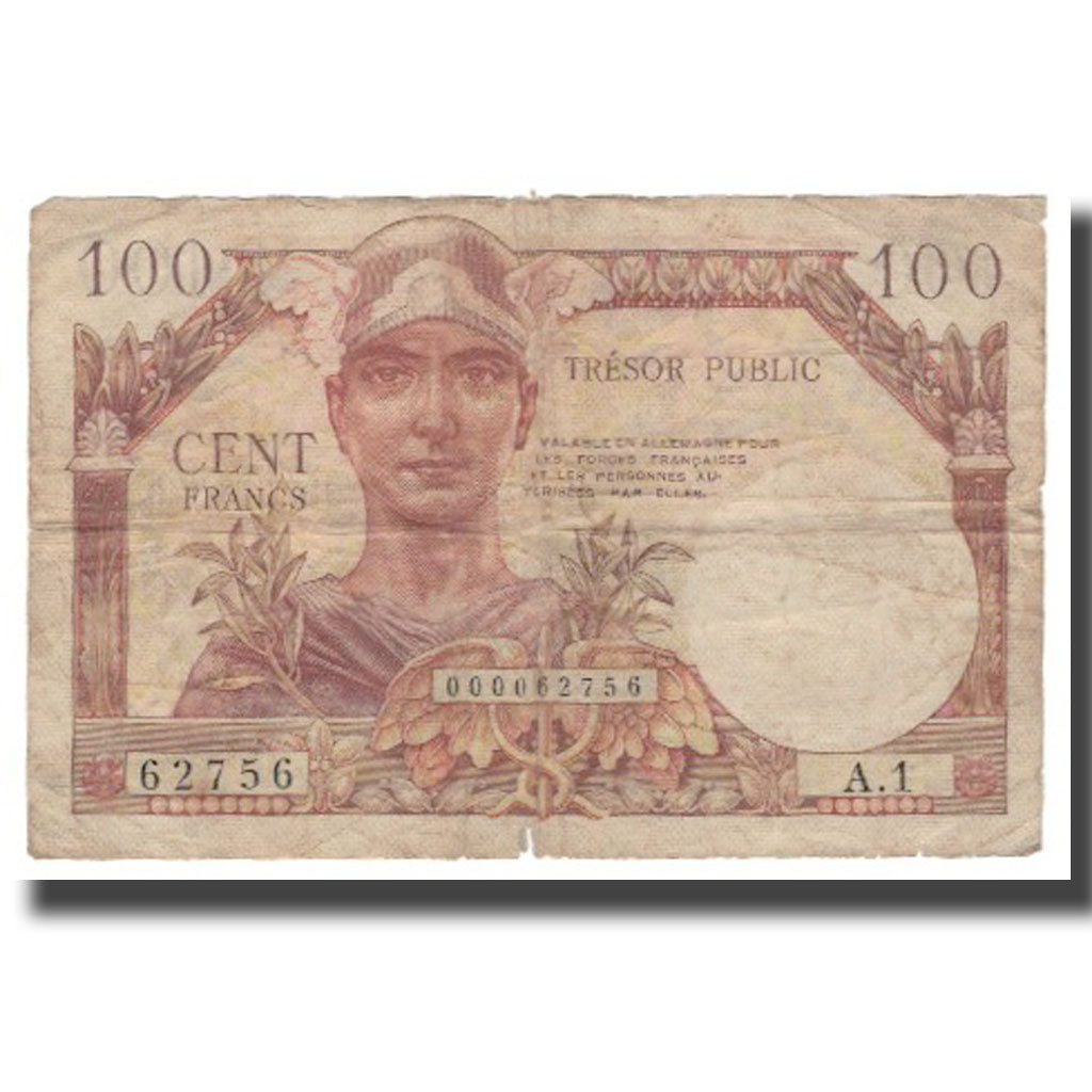 Francia, 100 Francs, 1955-1963 Treasury, 1955, B+, Fayette:VF34.1, KM:M11a