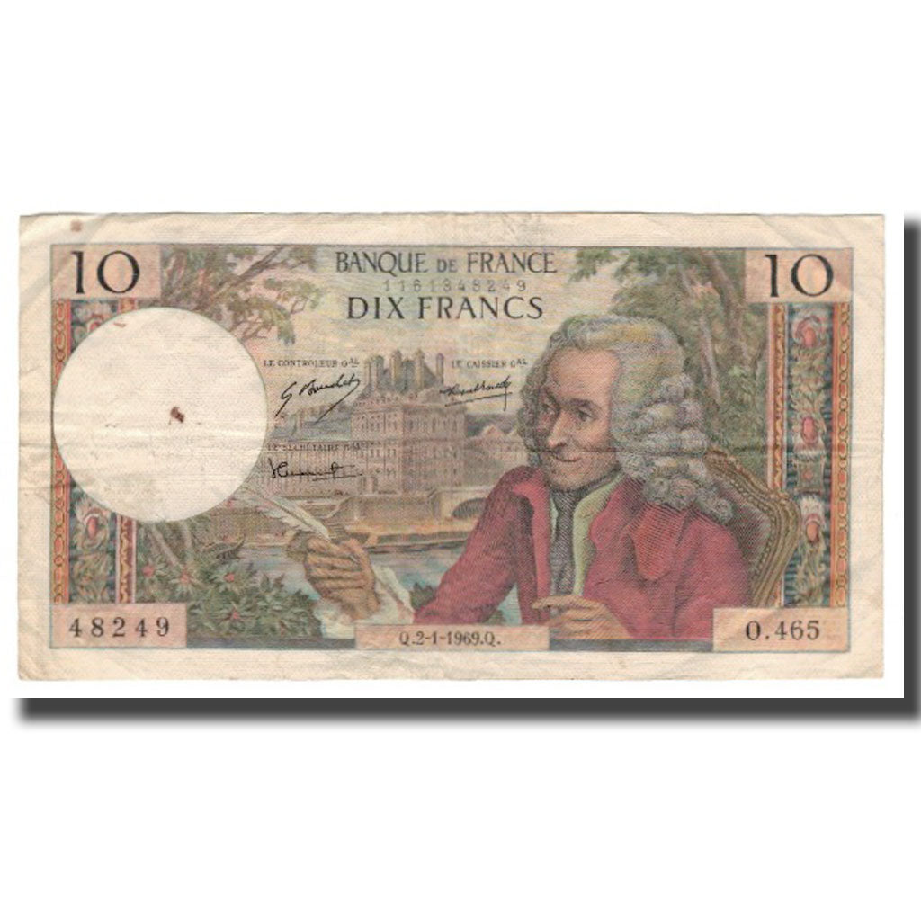 Frankrijk, 10 Francs, Voltaire, 1969, 1969-01-02, TB+, Fayette:62.36, KM:147c
