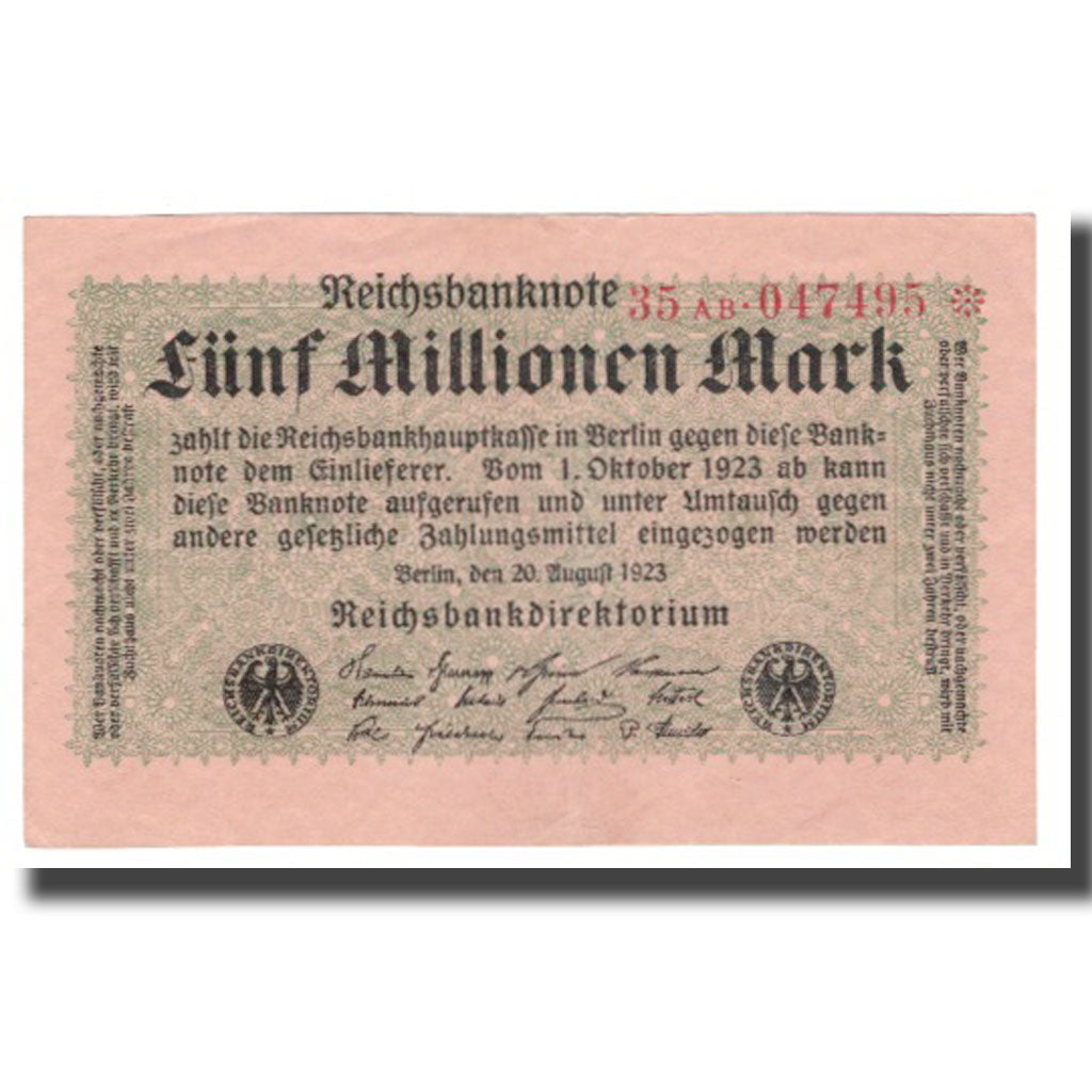 Banknote, Germany, 5 Millionen Mark, 1923, 1923-08-20, KM:105, AU(55-58)