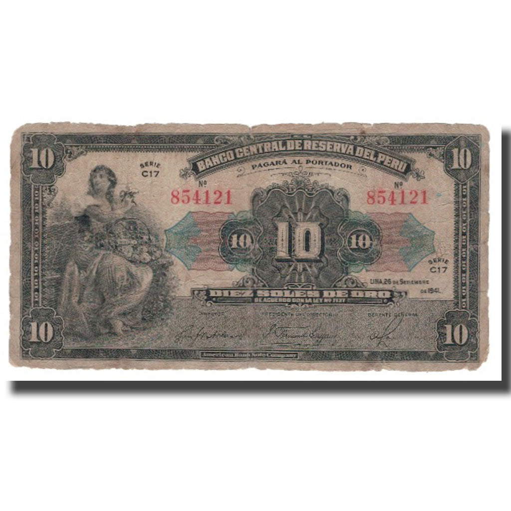 Geldschein, Peru, 10 Soles, 1941, 1941-09-26, KM:67Aa, SGE