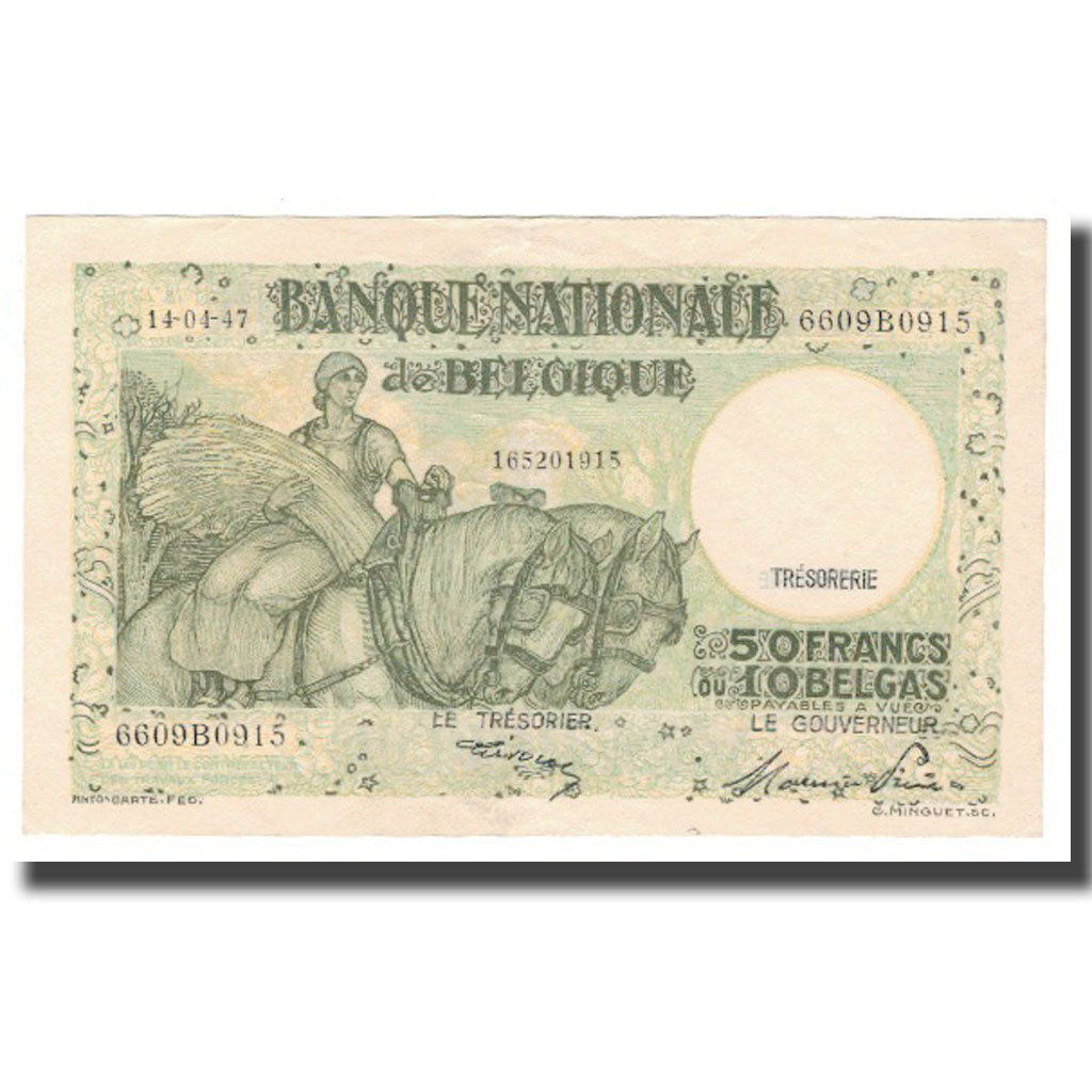 Geldschein, Belgien, 50 Francs-10 Belgas, 1947, 1947-04-14, KM:106, UNZ