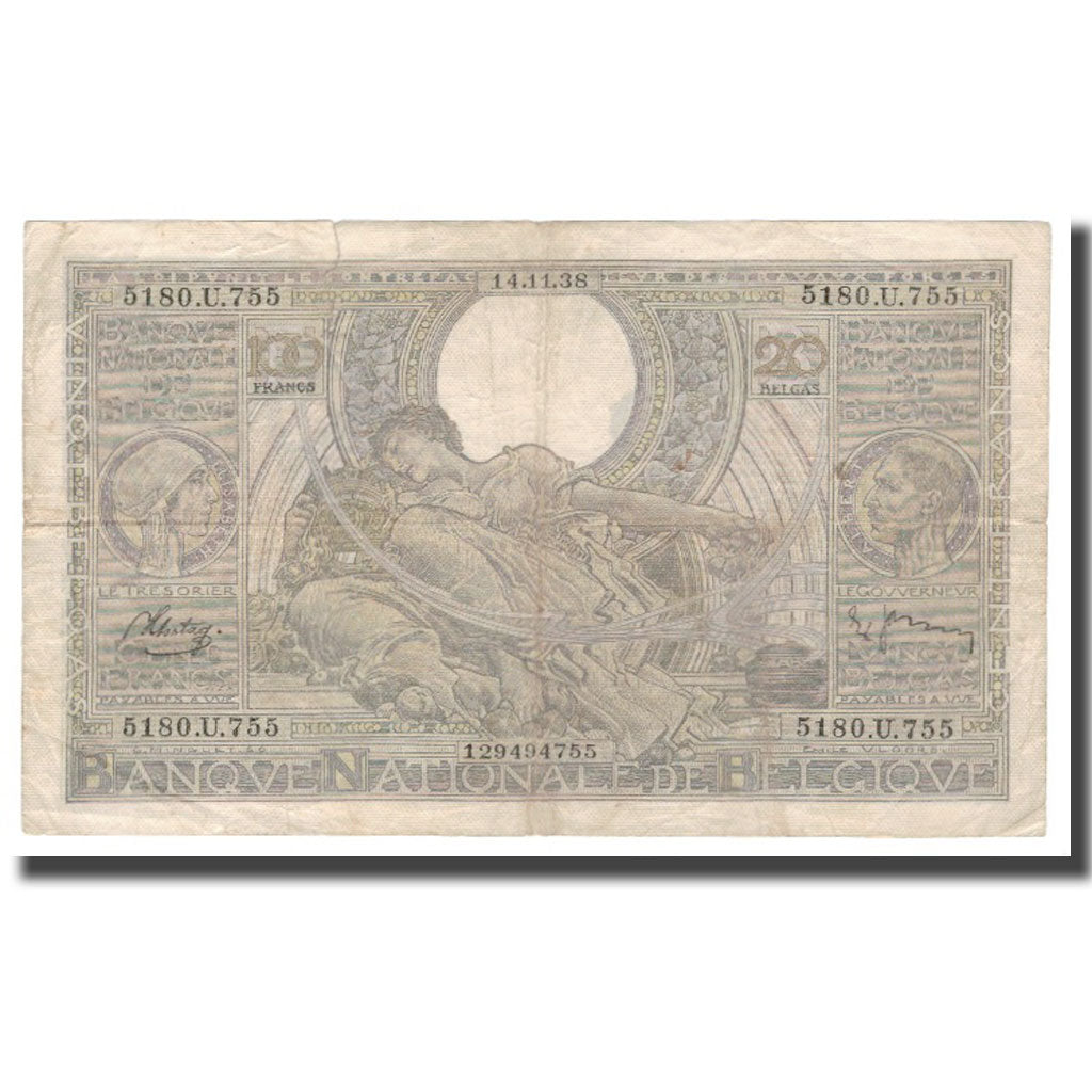 Biljet, België, 100 Francs-20 Belgas, 1938, 1938-11-14, KM:107, TB