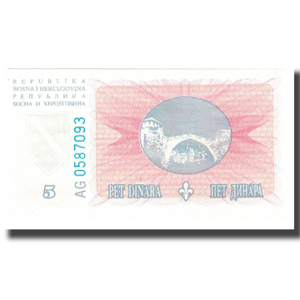 Geldschein, Bosnia - Herzegovina, 5 Dinara, 1994, 1994-08-15, KM:40a, UNZ