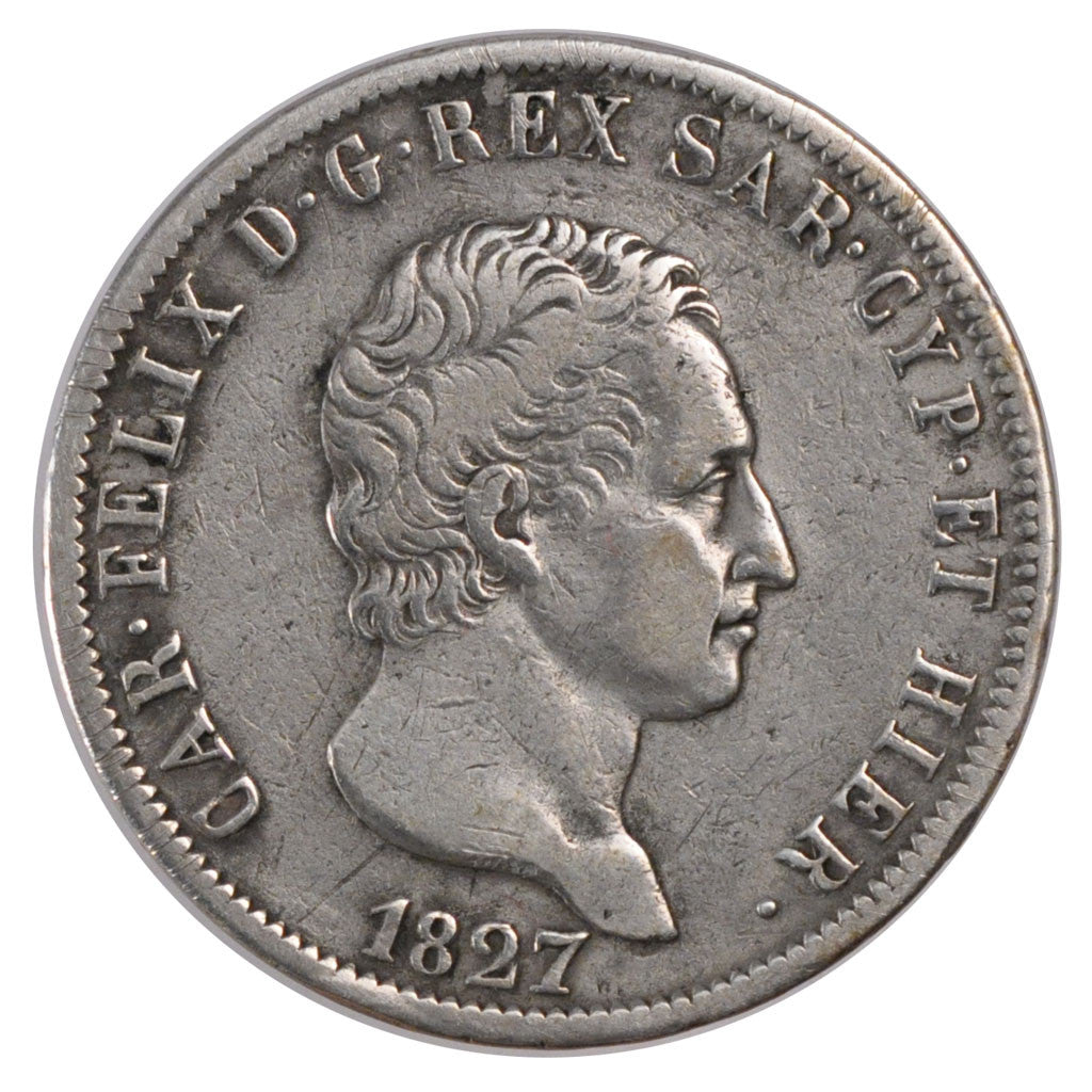 Moneta, STATI ITALIANI, SARDINIA, Carlo Felice, 5 Lire, 1827, Genoa, BB