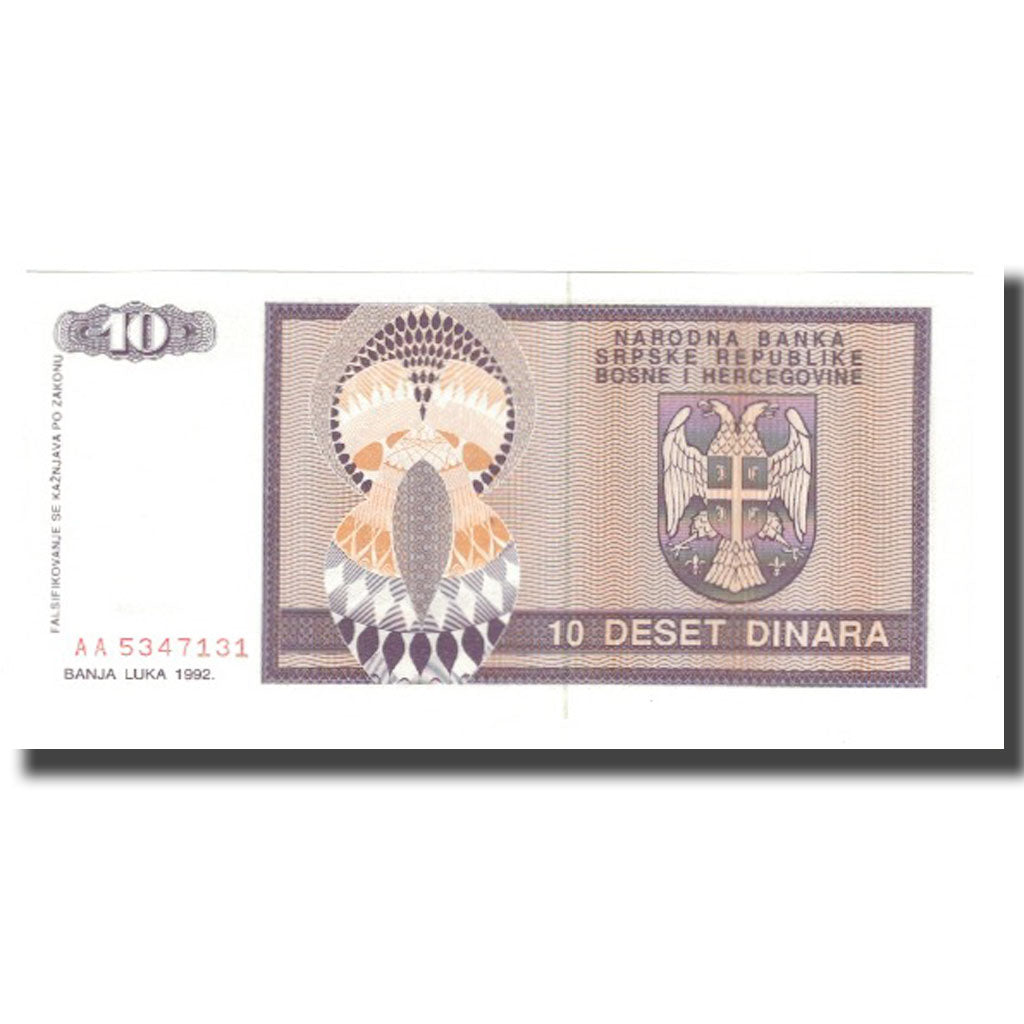 Geldschein, Bosnia - Herzegovina, 10 Dinara, 1992, KM:133a, UNZ