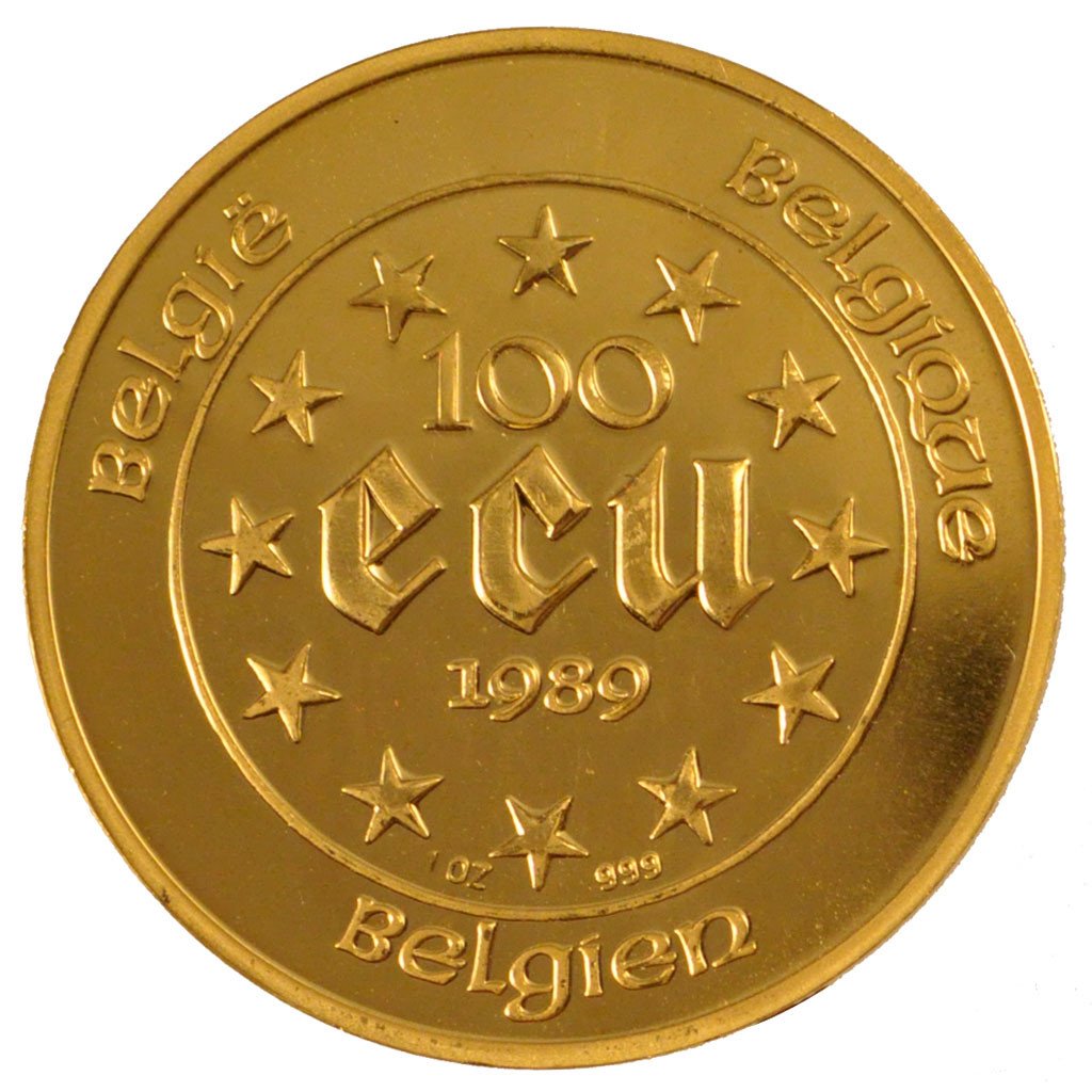 BELGIUM, 100 ECU, 1989, KM #175, MS(60-62), Gold, 37, 31.28