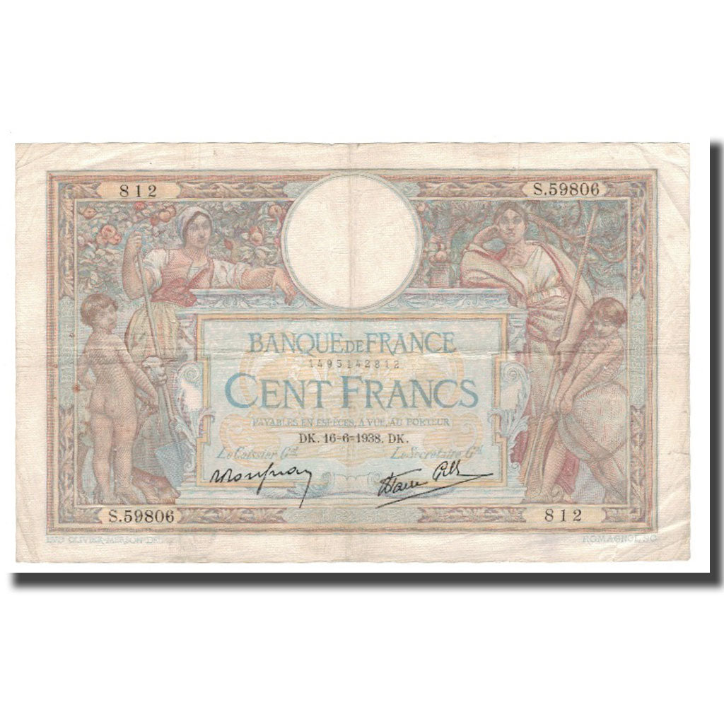Francia, 100 Francs, Luc Olivier Merson, 1938, 1938-06-16, B+, Fayette:25.23