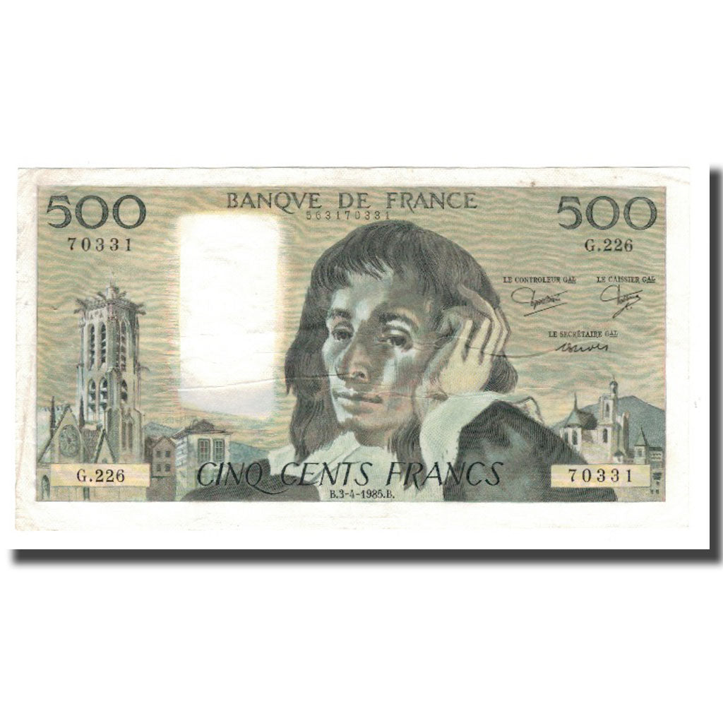 Francia, 500 Francs, Pascal, 1985, 1985-04-03, BB, Fayette:71.33, KM:156e