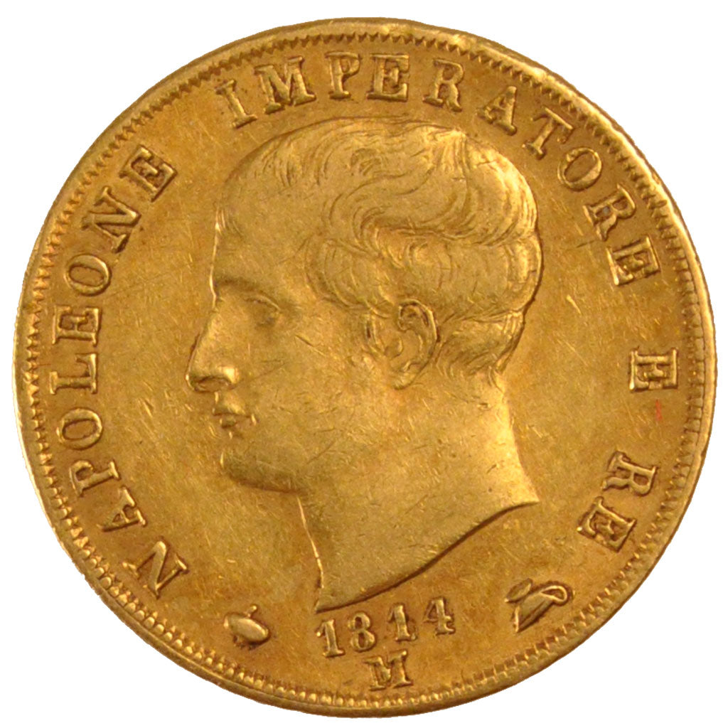 ITALIAN STATES, 40 Lire, 1814, Milan, KM #12, AU(50-53), Gold, 12.91
