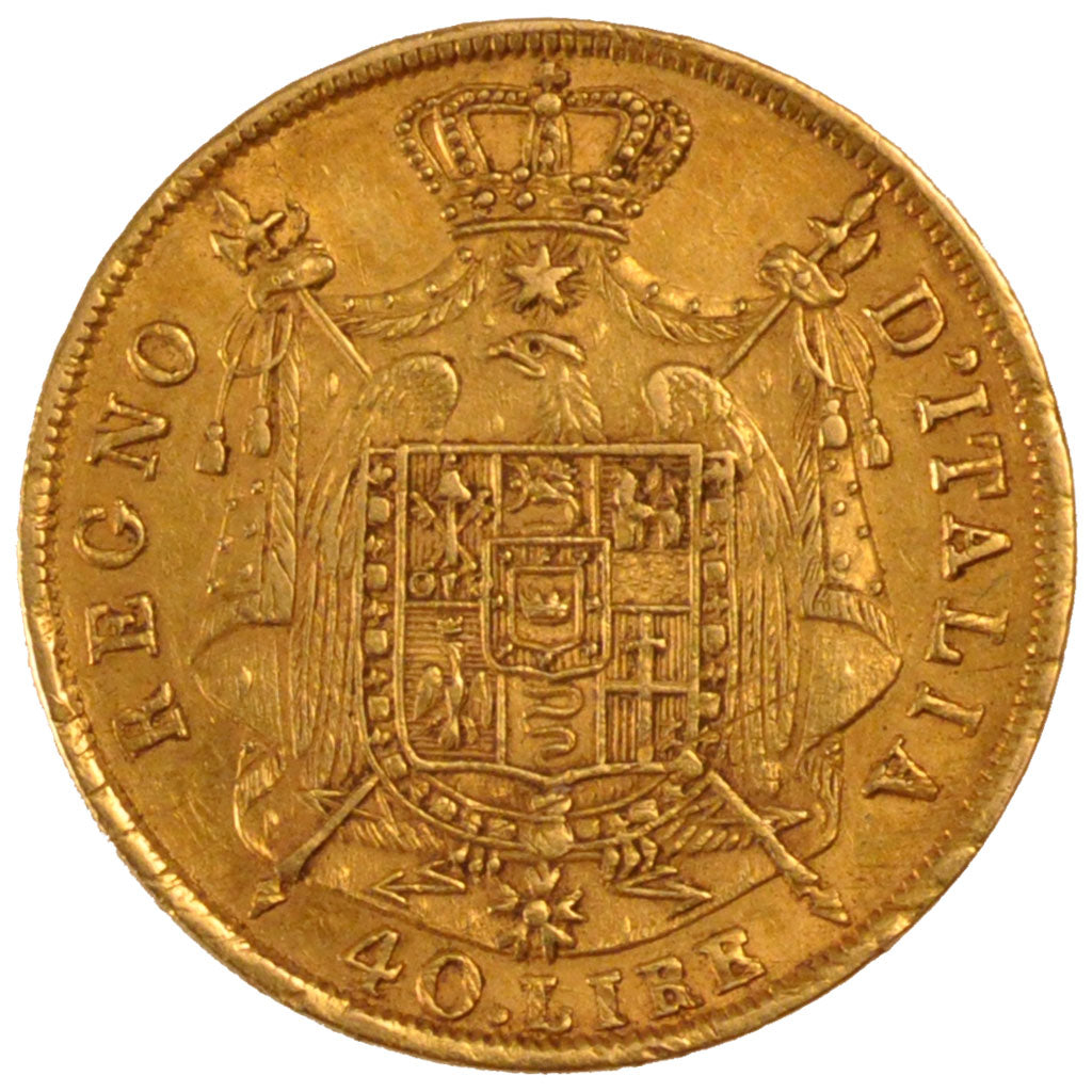 ITALIAN STATES, 40 Lire, 1814, Milan, KM #12, AU(50-53), Gold, 12.91