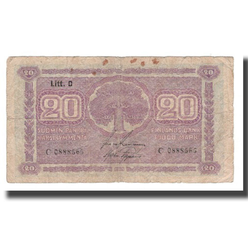 Banconote, Finlandia, 20 Markkaa, 1939 (1939-45), KM:71a, B