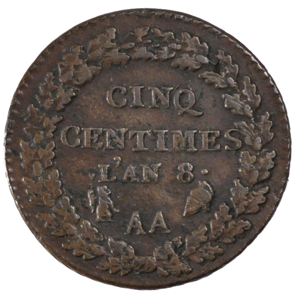 FRANCE, 5 Centimes, 1799, Metz, EF(40-45), Bronze, Gadoury #126a, 10.08