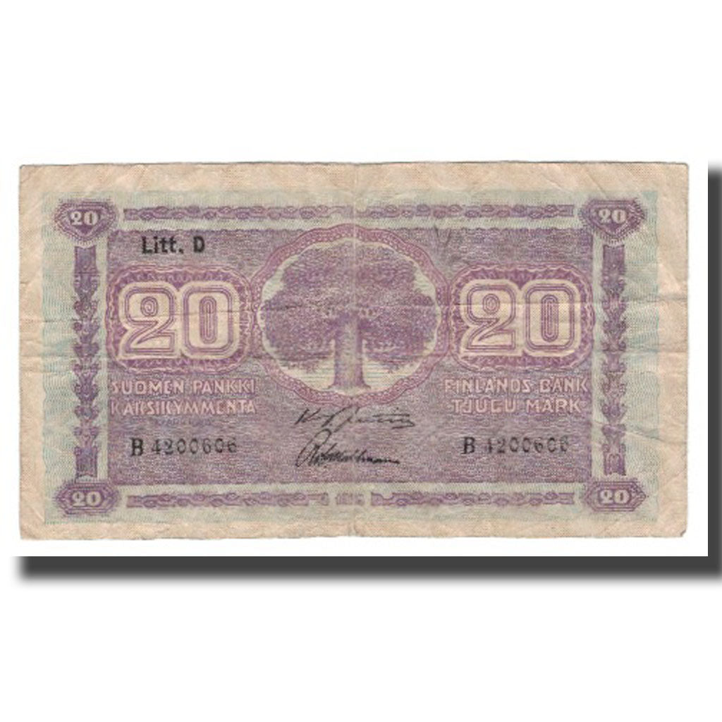 Banknote, Finland, 20 Markkaa, 1939 (1939-45), KM:71a, VF(20-25)