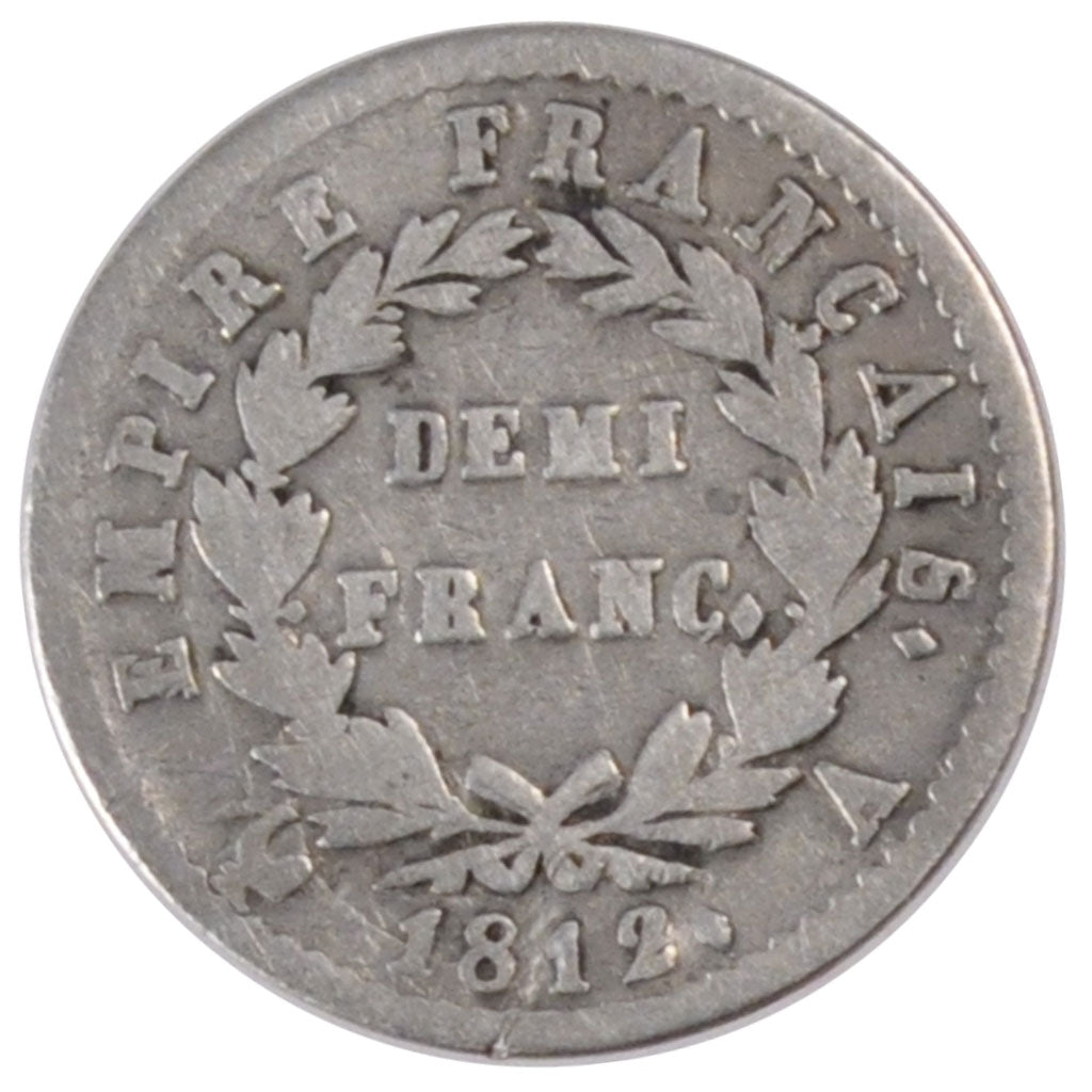 FRANCE, Napoléon I, 1/2 Franc, 1812, Paris, KM #691.1, VF(20-25), Silver, Gadour