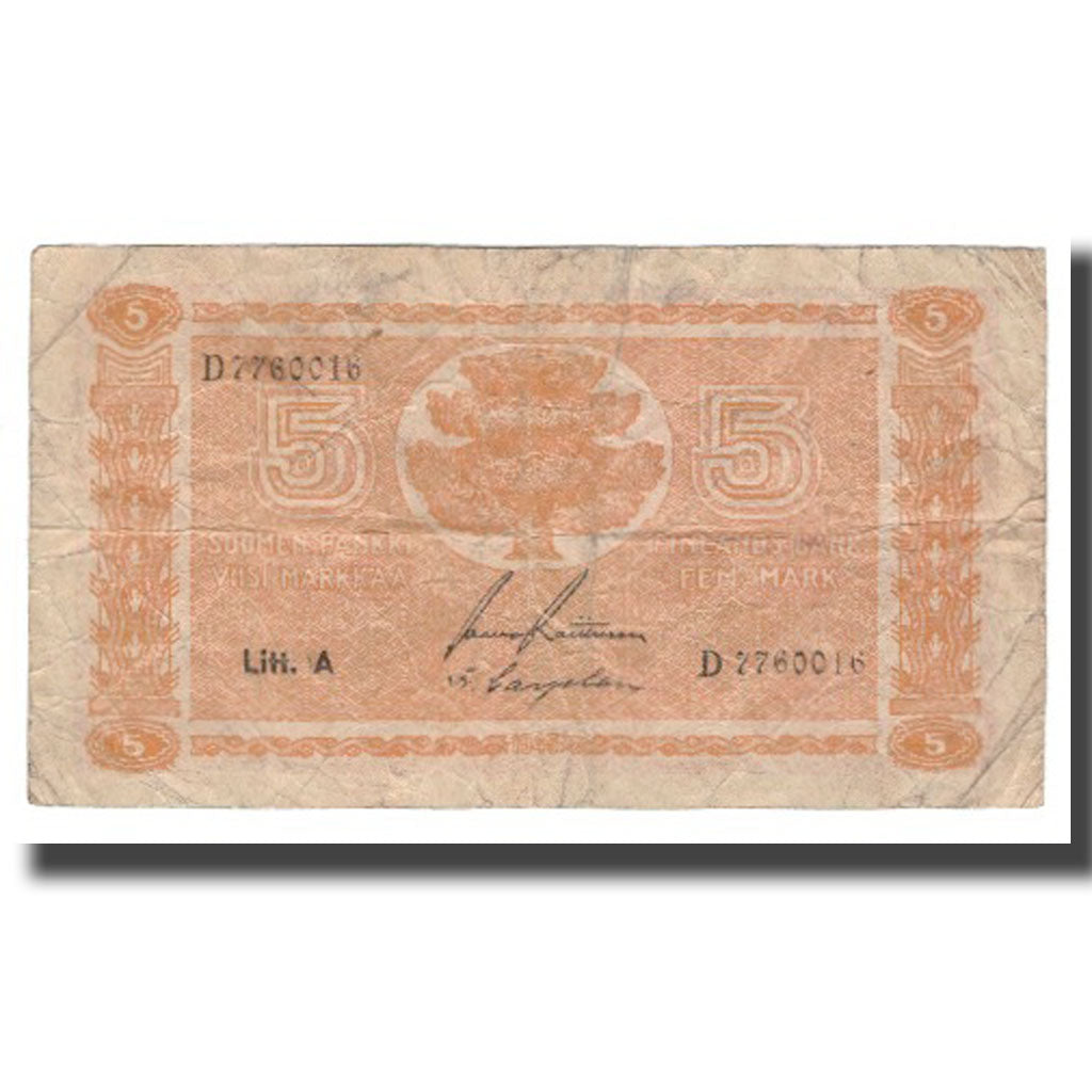Banconote, Finlandia, 5 Markkaa, 1945 (1946), KM:76a, B+
