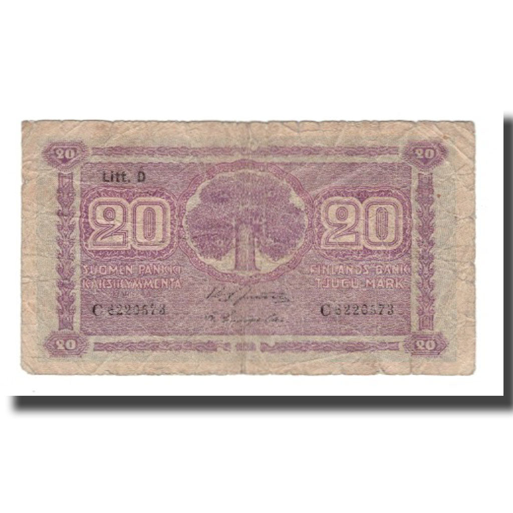 Geldschein, Finnland, 20 Markkaa, 1939 (1939-45), KM:71a, SGE