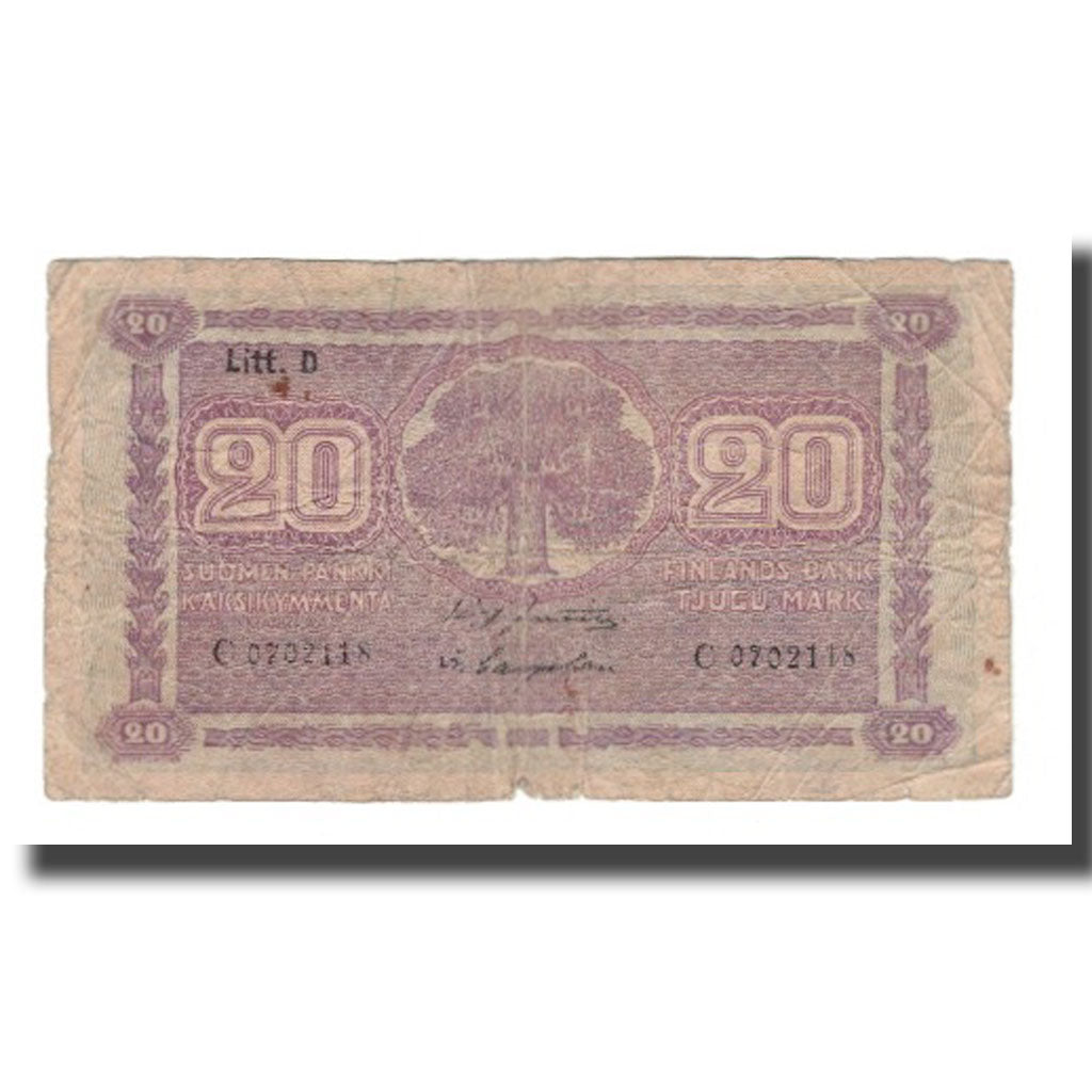 Banknote, Finland, 20 Markkaa, 1939 (1939-45), KM:71a, VG(8-10)