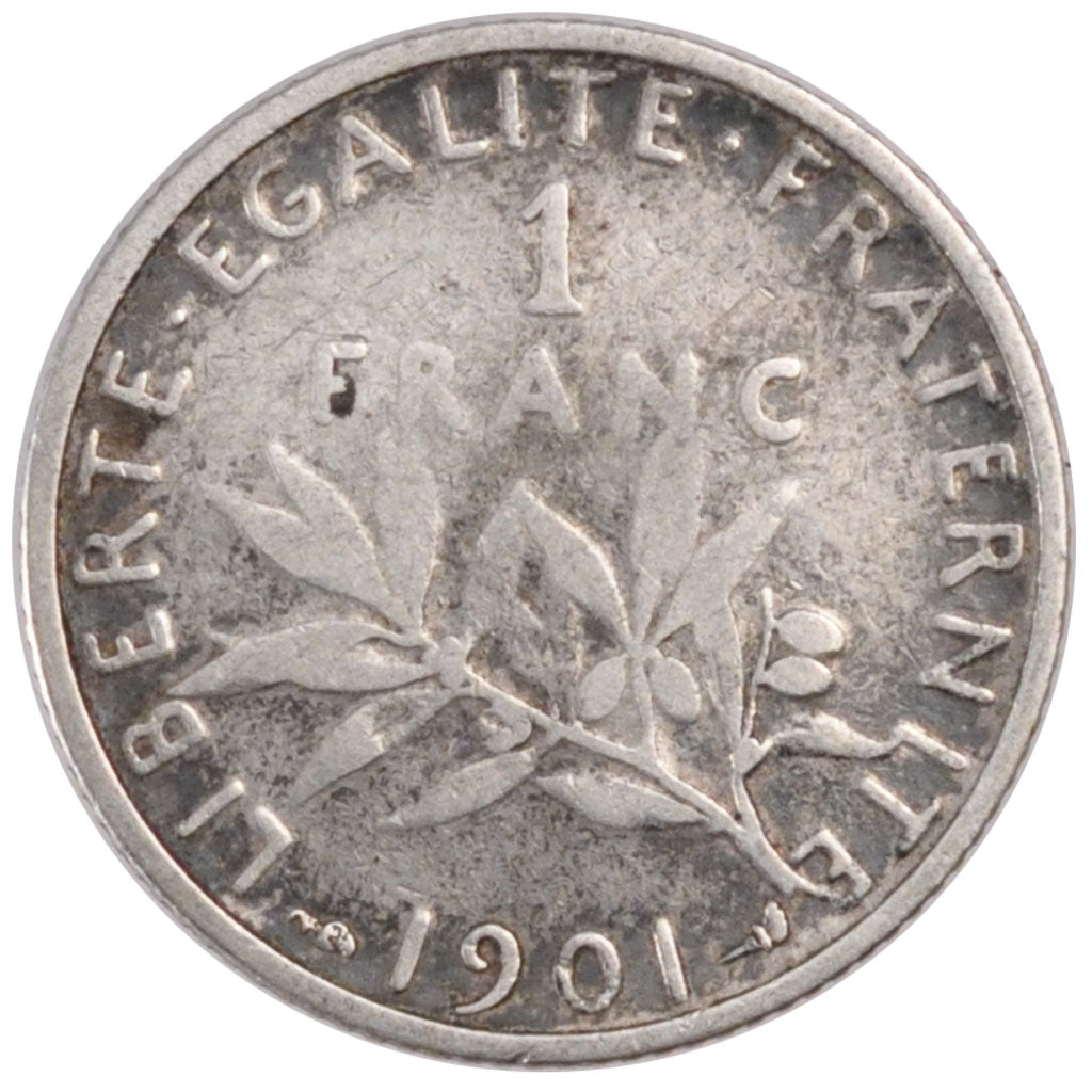 FRANCE, Semeuse, Franc, 1901, Paris, KM #844.1, VF(30-35), Silver, 23, Gadoury..