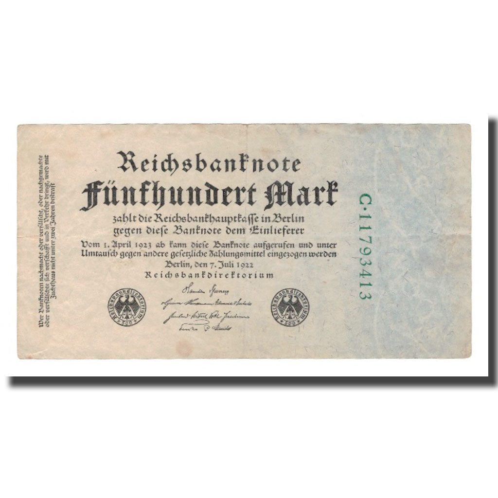 Billete, 500 Mark, 1922, Alemania, 1922-07-07, KM:74c, MBC