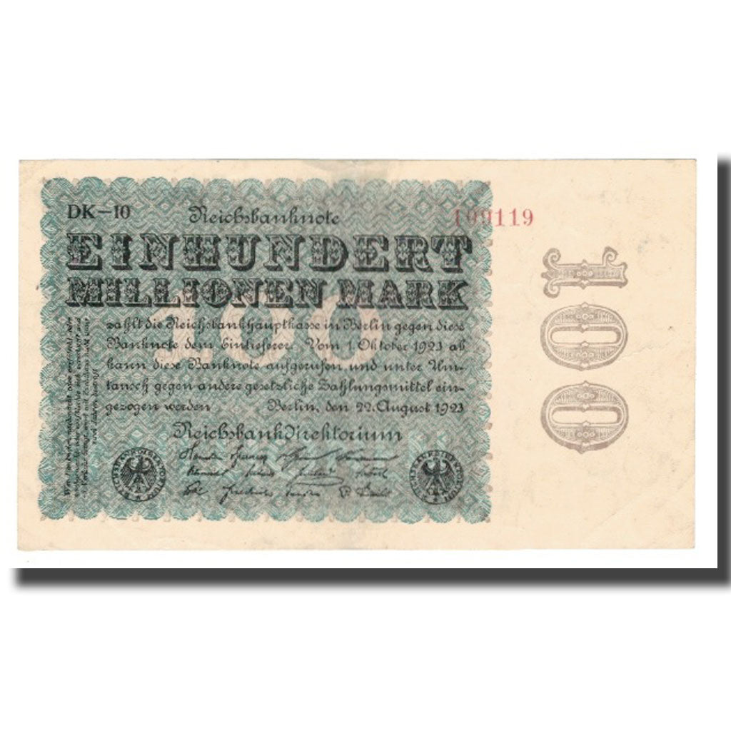 Banconote, Germania, 100 Millionen Mark, 1923, 1923-08-22, KM:107e, BB