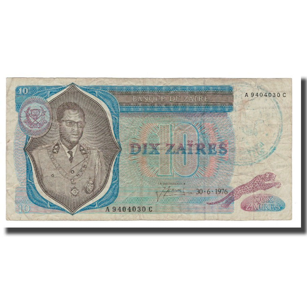 Biljet, Zaïre, 10 Zaïres, 1976, 1976-06-30, KM:23a, TB+