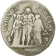 France, 5 Francs, Union et Force, AN 7, Perpignan, Silver, VF(20-25)