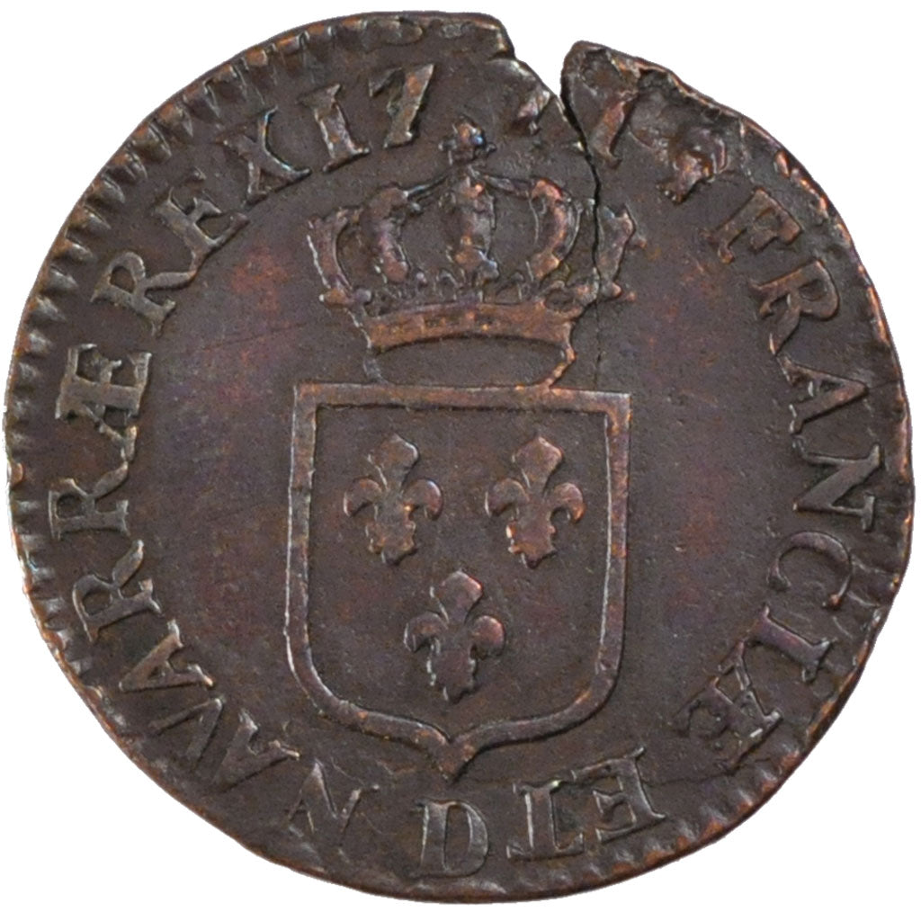FRANCE, Demi sol à la vieille tête, 1/2 Sol, 1771, Lyon, KM #544.4, EF(40-45), C