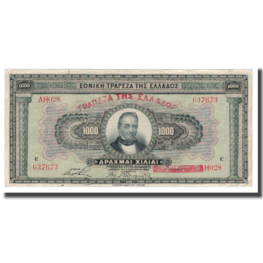 Nota, Grécia, 1000 Drachmai, 1926, 1926-11-04, KM:100b, AU(50-53)