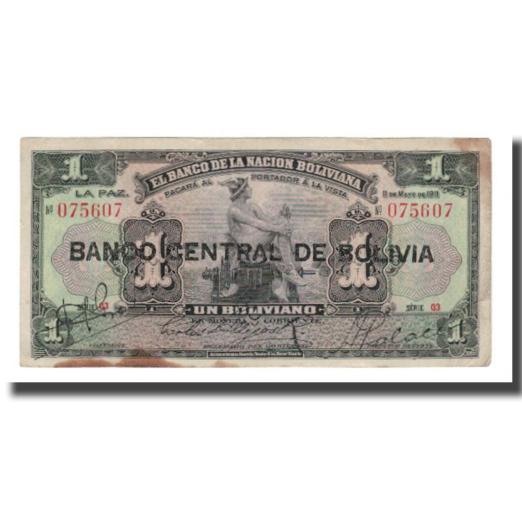 Banconote, Bolivia, 1 Boliviano, Undated (1929), KM:112, MB+