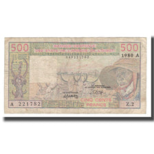 Banknote, West African States, 500 Francs, 1979-1980, 1980, KM:105Ab, VF(20-25)