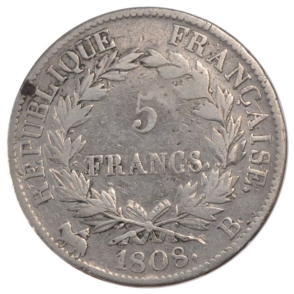 Coin, France, Napoléon I, 5 Francs, 1808, Rouen, VF(30-35), Silver, KM:686.2