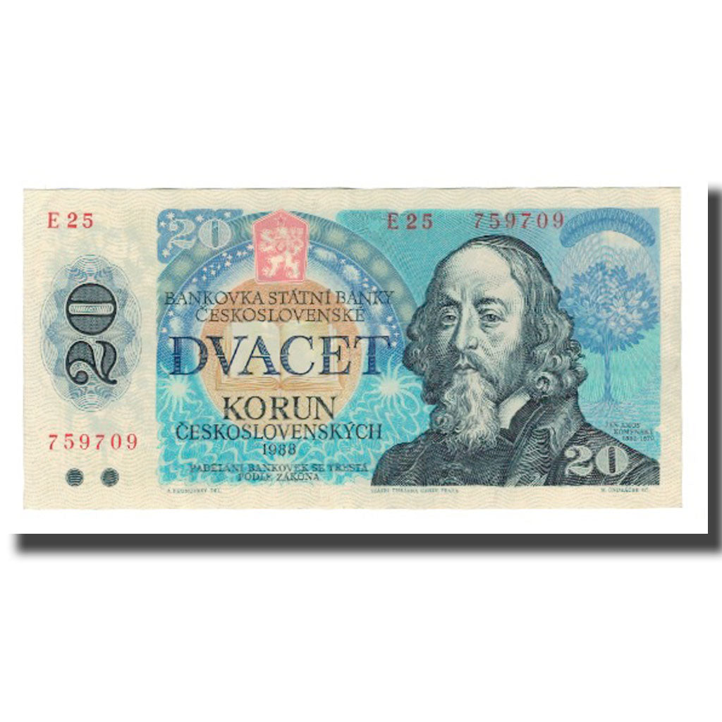 Banconote, Cecoslovacchia, 20 Korun, 1988, KM:95, BB+