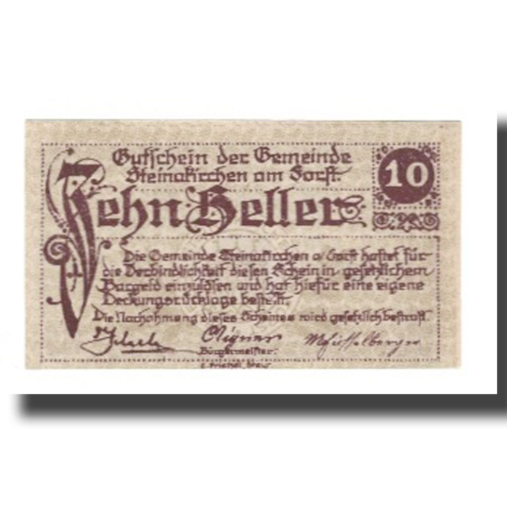 Banknote, Austria, Steinakirchen am Forst, 10 Heller, château, 1922