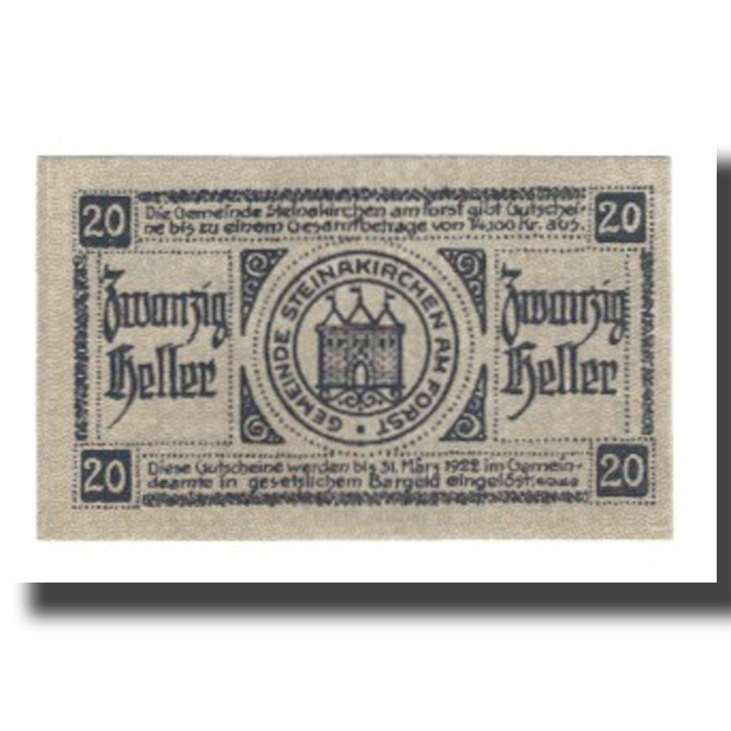 Banknote, Austria, Steinakirchen am Forst, 20 Heller, chateau 1, 1922