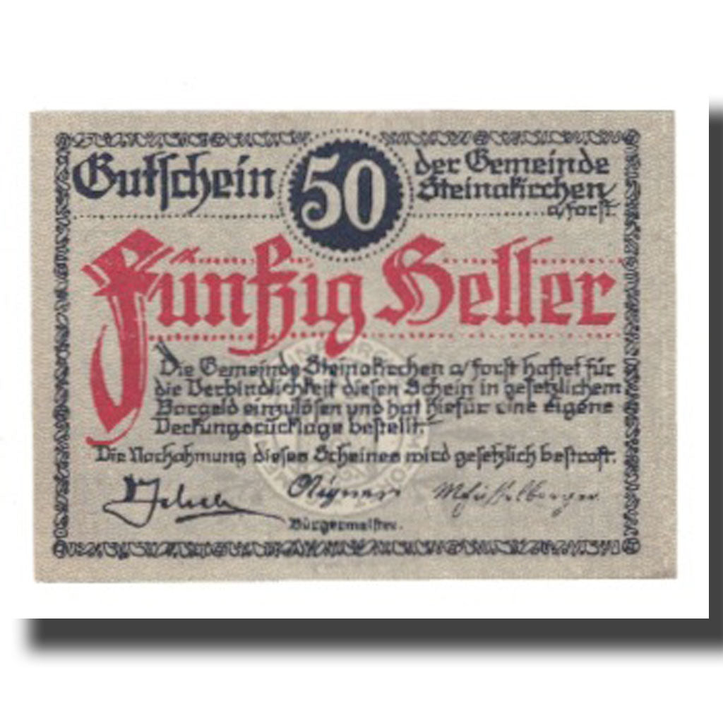 Banknote, Austria, Steinakirchen am Forst, 50 Heller, chateau 2, 1922
