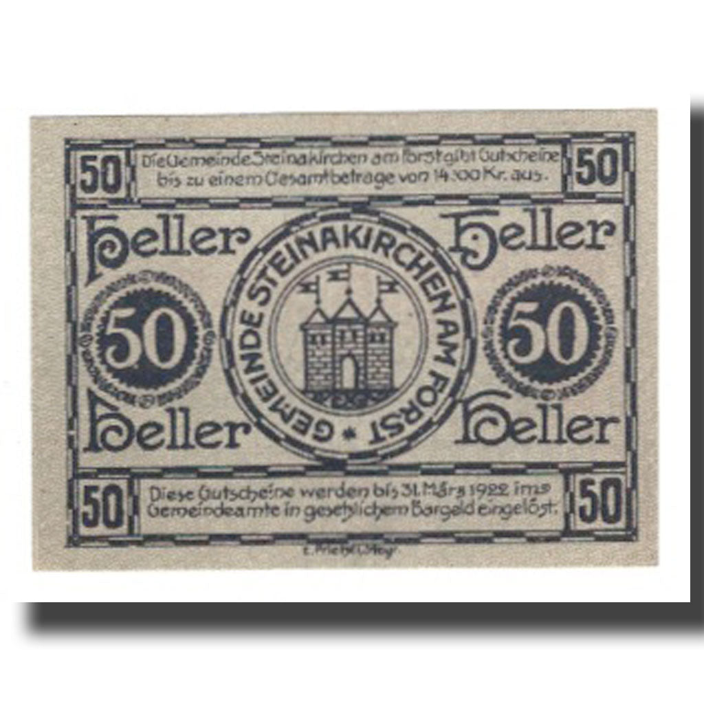 Banknote, Austria, Steinakirchen am Forst, 50 Heller, chateau 2, 1922