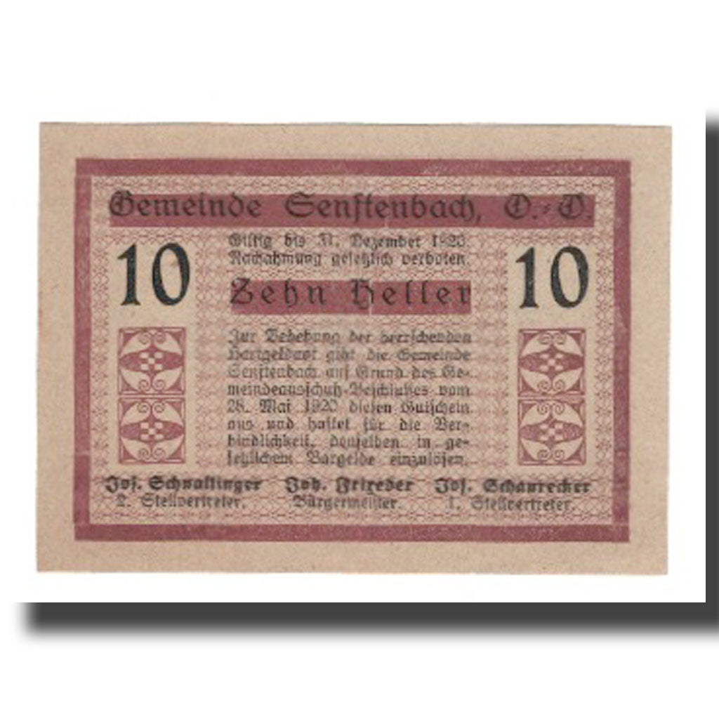 Banknote, Austria, Senftenbach, 10 Heller, Texte, 1920, 1920-05-28, UNC(65-70)